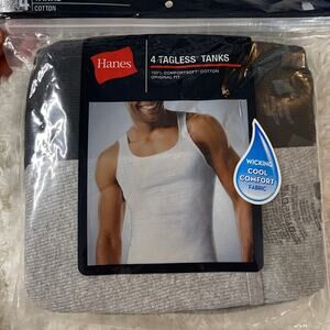Hanes Mens Medium Tagless Tanks 4 Pack NEW Cool Comfort Cotton Stretch Daily